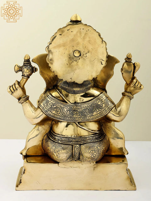 14" Brass Lord Ganesha Idol in Ashirwad Mudra | Handmade