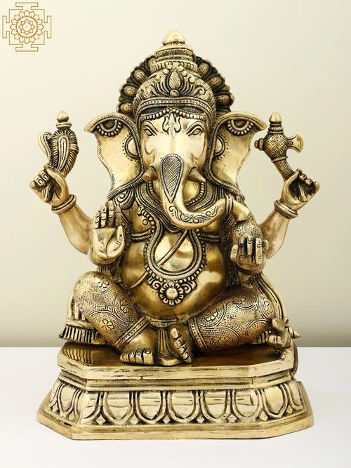 14" Brass Lord Ganesha Idol Ashirwad Mudra Handmade