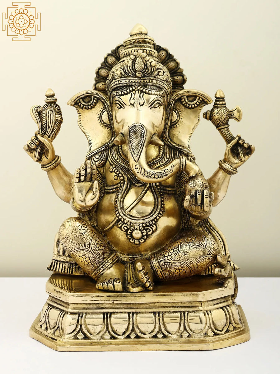 14" Brass Lord Ganesha Idol Ashirwad Mudra Handmade