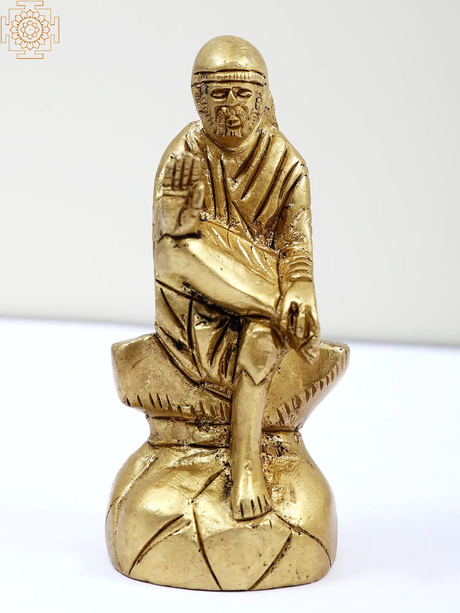 3" Small Handmade Brass Sai Baba Statue for Pooja