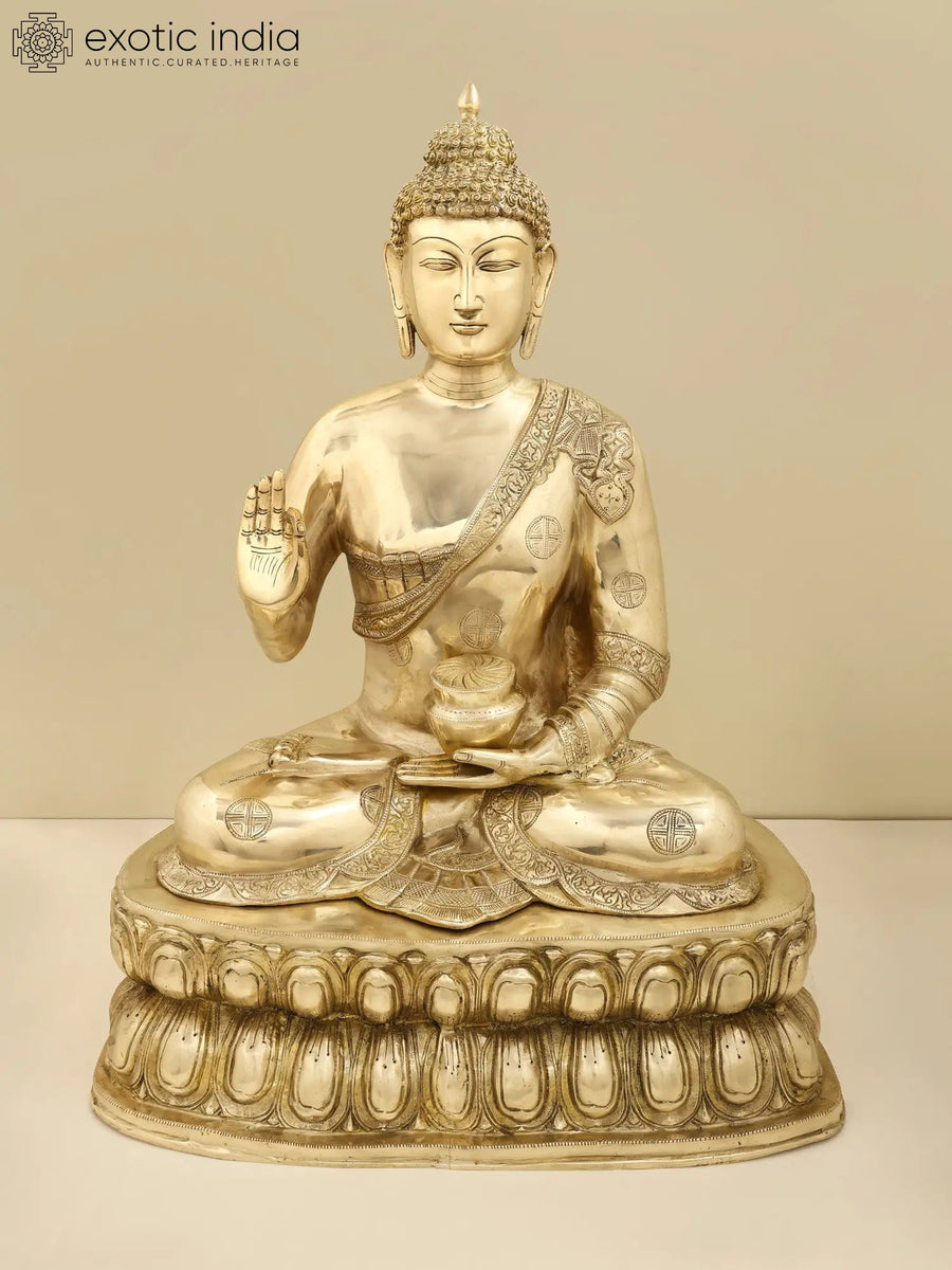 29" Handmade Brass Buddha Statue in Vitarka Mudra