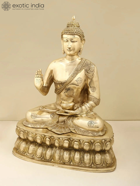 29" Brass Large Buddha Statue in Vitarka Mudra | Handmade
