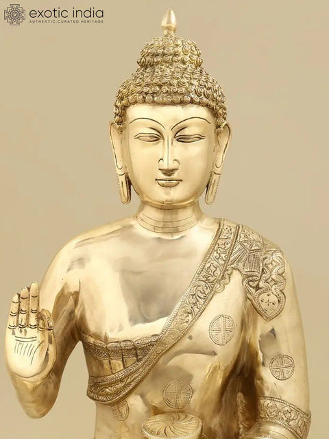 29" Brass Large Buddha Statue in Vitarka Mudra | Handmade