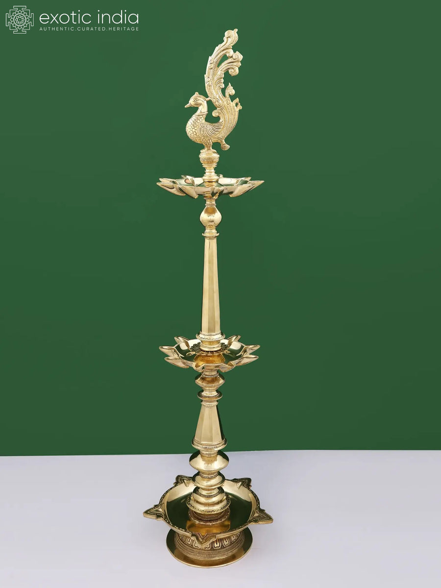 38" Handmade Brass Peacock Lamp for Home Decor