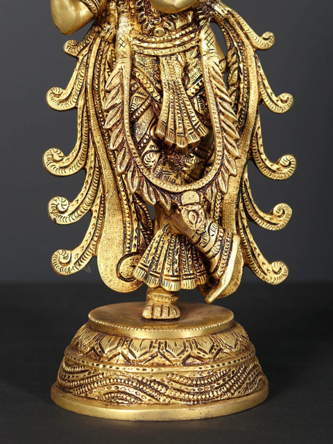 12" Fluting Krishna Brass Statue