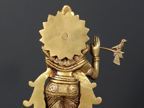 12" Fluting Krishna Brass Statue