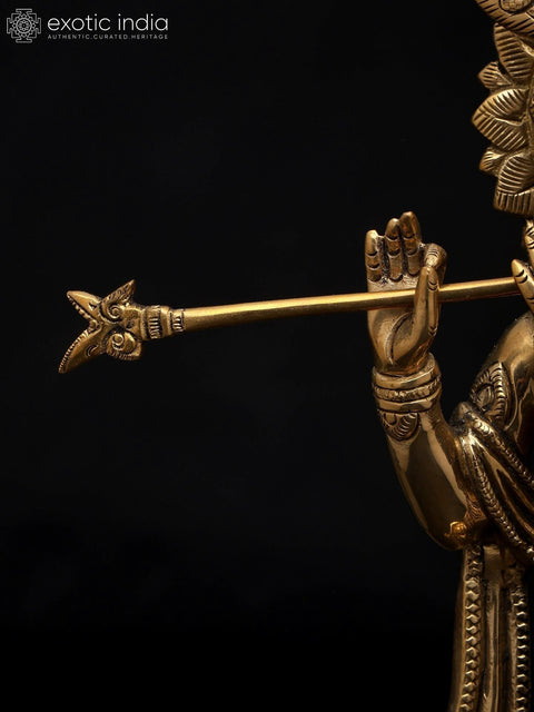 12" Brass Standing Fluting Krishna Statue