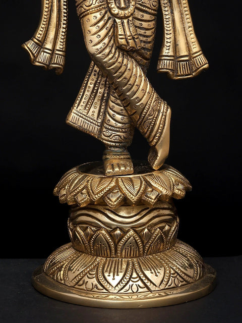 12" Brass Standing Fluting Krishna Statue