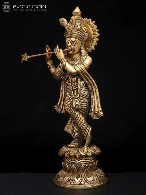 12" Brass Standing Fluting Krishna Statue