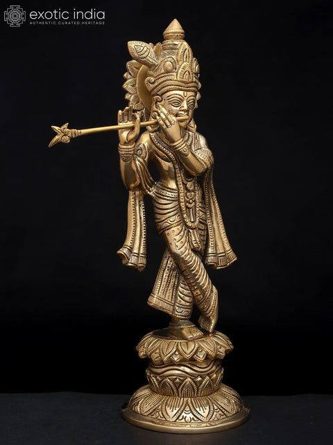 12" Brass Standing Fluting Krishna Statue