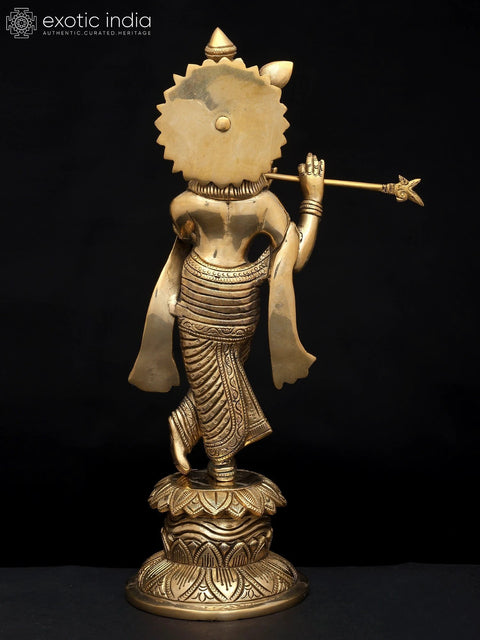 12" Brass Standing Fluting Krishna Statue