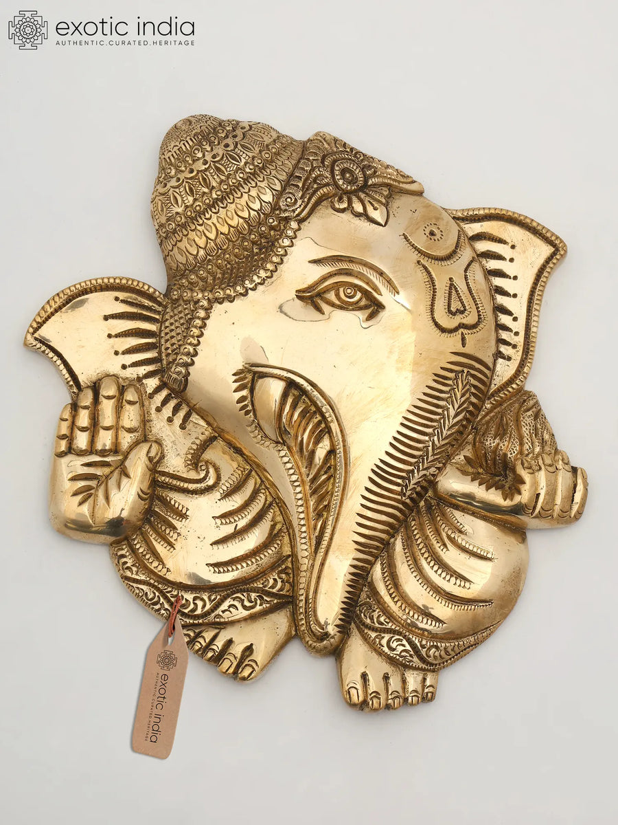 9" Brass Ganesha Wall Hanging Handmade Home Decor