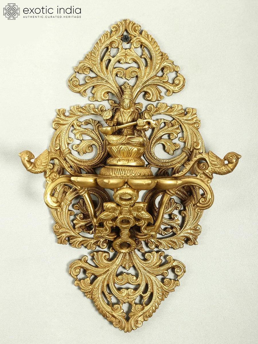 12" Brass Goddess Saraswati Wall Hanging Diya for Pooja