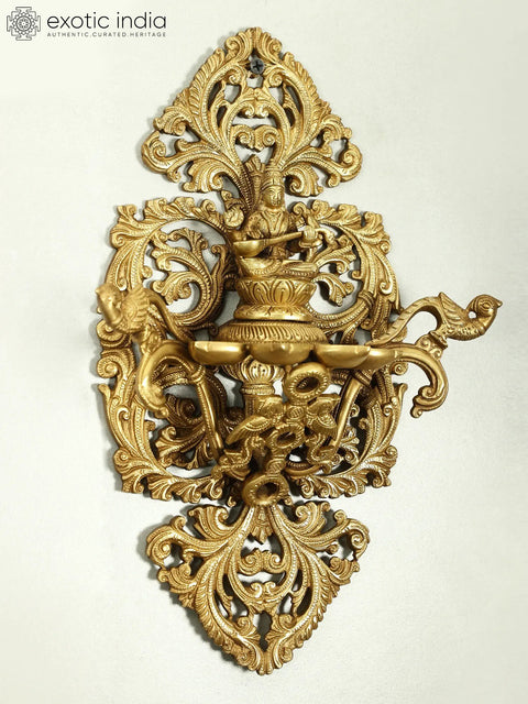 12" Brass Goddess Saraswati Wall Hanging Diya