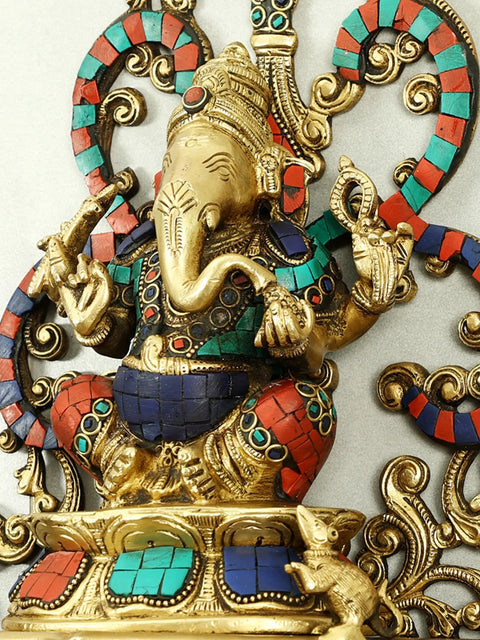 14" Inlay Work Ganesha Wall Hanging with Diya