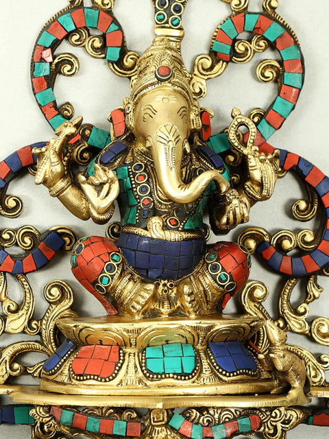 14" Inlay Work Ganesha Wall Hanging with Diya