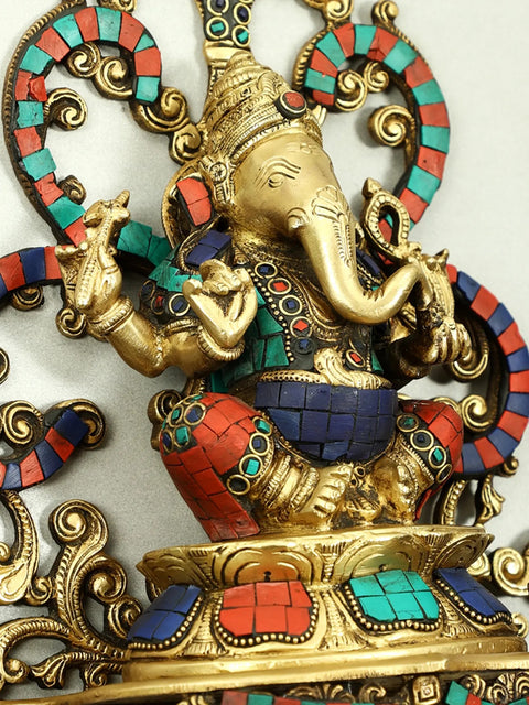 14" Inlay Work Ganesha Wall Hanging with Diya