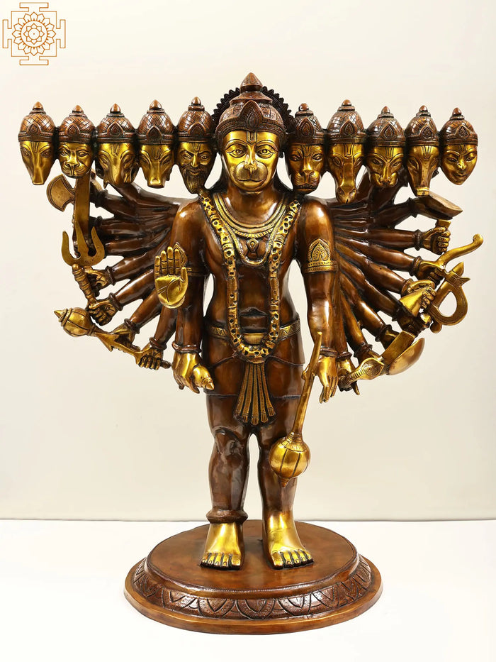 29" Brass Standing Panchamukhi Hanuman Statue