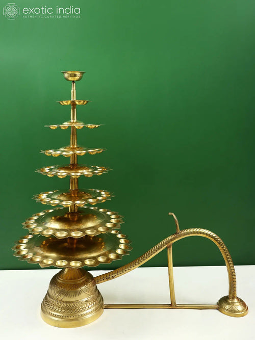 33" Large Brass Handheld Aarti Lamp for Pooja