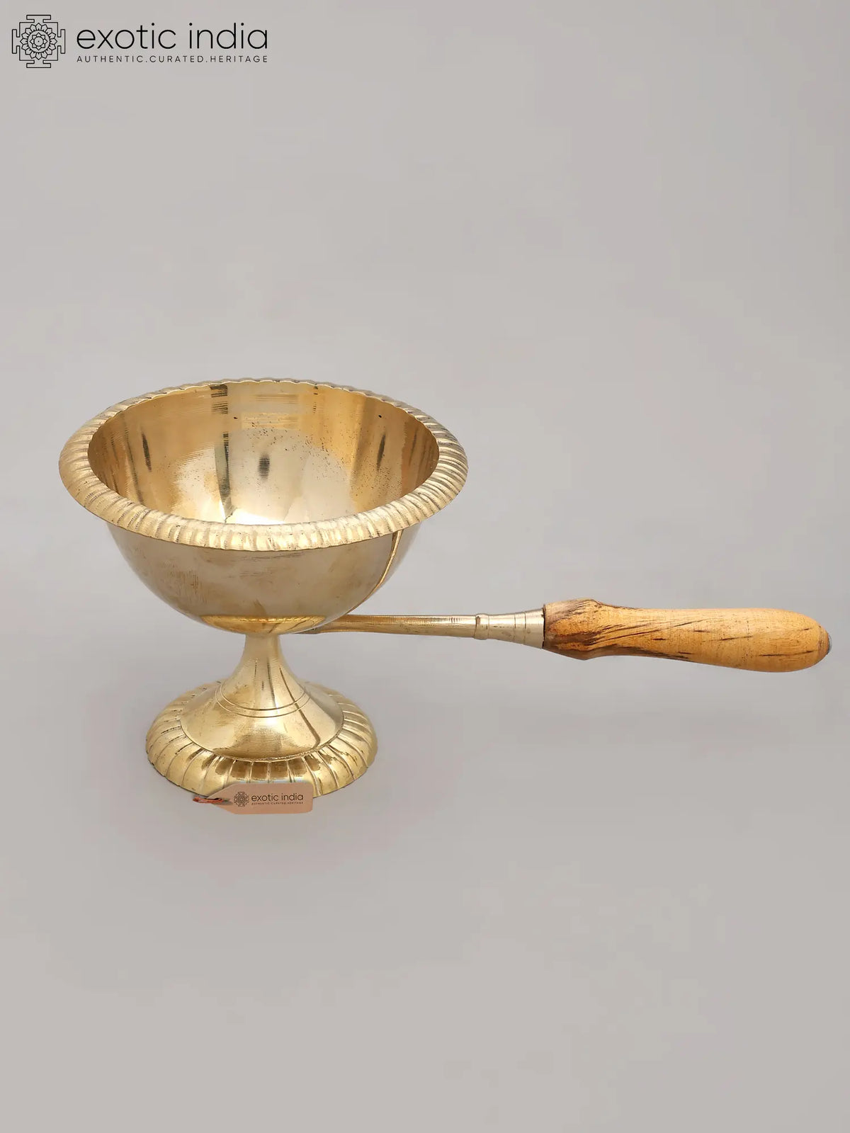 Large Brass Traditional Dhoop Arati with Wooden Handle