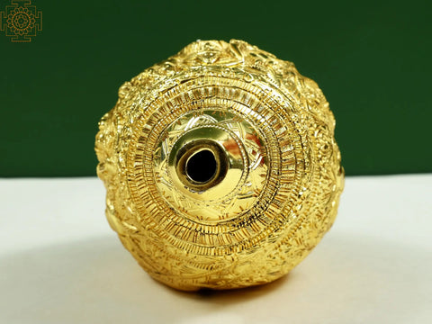 10" Durga Story Carving On Brass Conch Wall Hanging