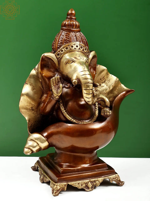 15" Ganesha Seated on Conch Pedestal