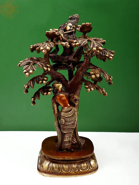 Krishna on a Tree with Radha Standing Under It
