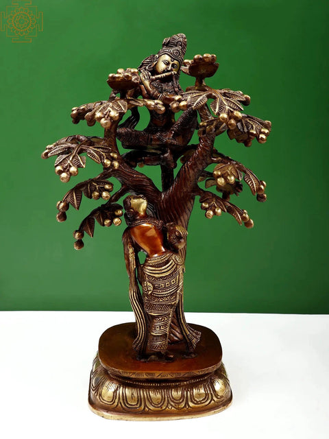 Krishna on a Tree with Radha Standing Under It