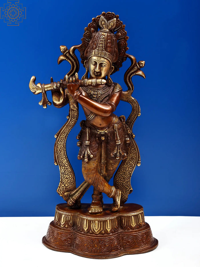 14" Brass Standing Krishna Flute Statue