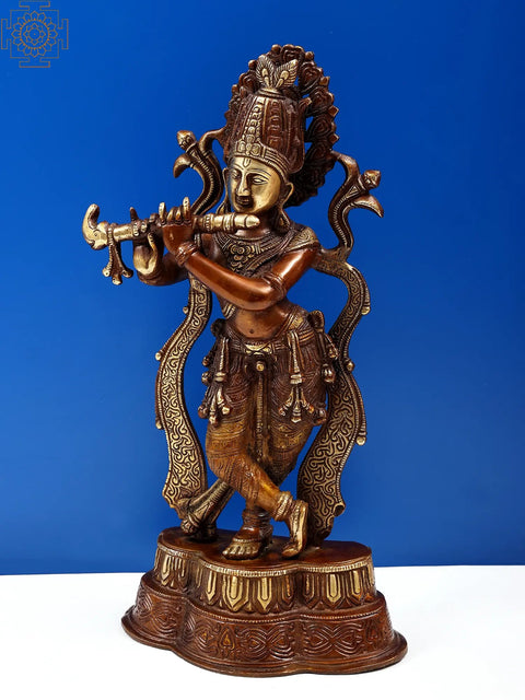 14" Brass Standing Fluting Krishna