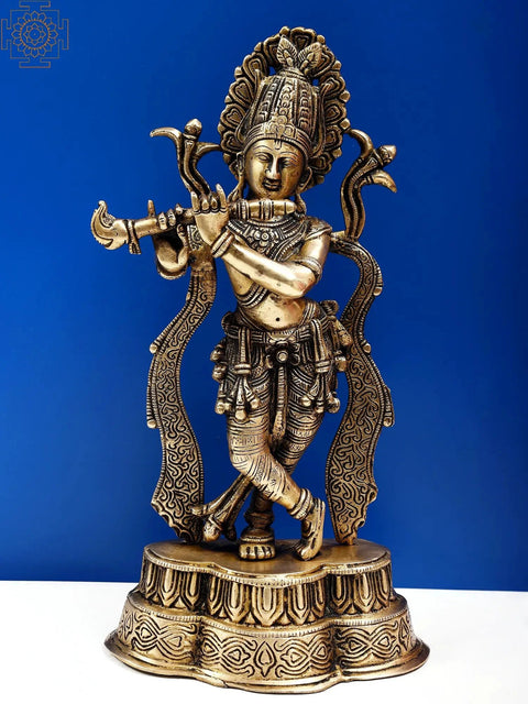 14" Brass Standing Fluting Krishna