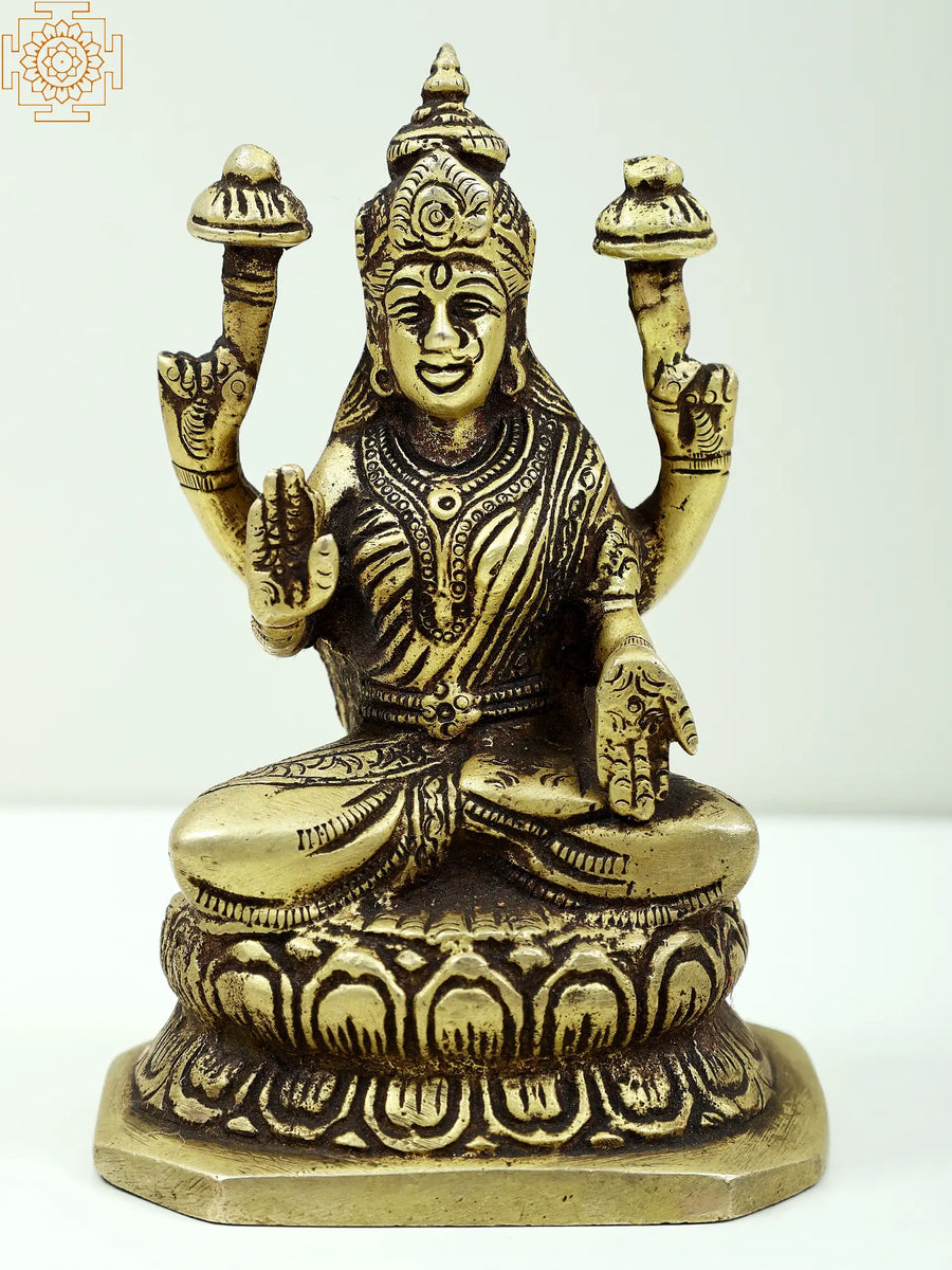 5" Small Brass Goddess Lakshmi Seated Idol for Home Pooja