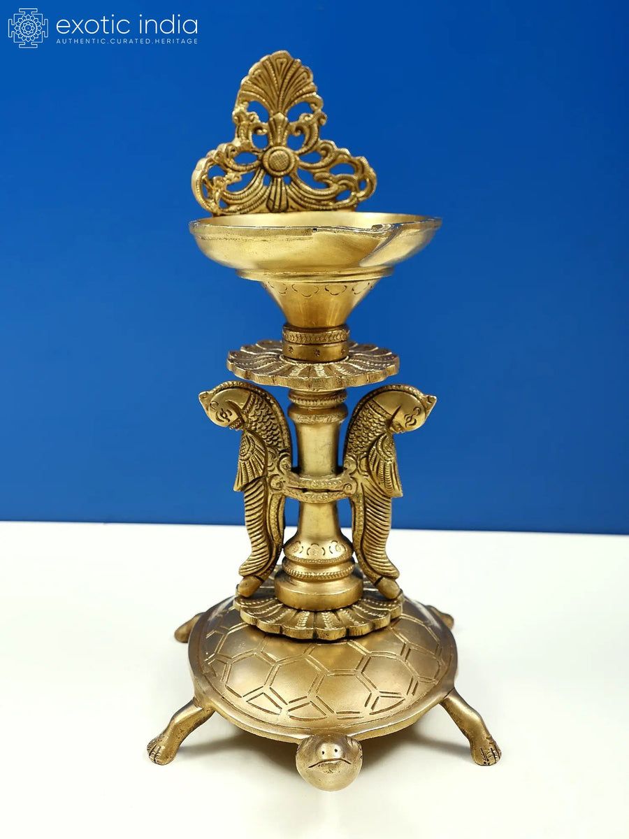 10" Brass Tortoise Oil Lamp Stand Statue