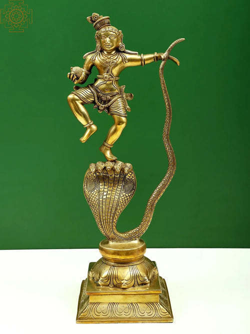 18" Brass Kaliya Krishna Statue Handmade