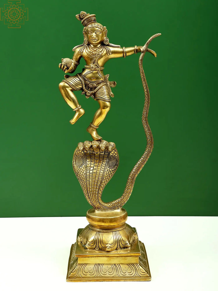 18" Brass Kaliya Krishna Statue Handmade