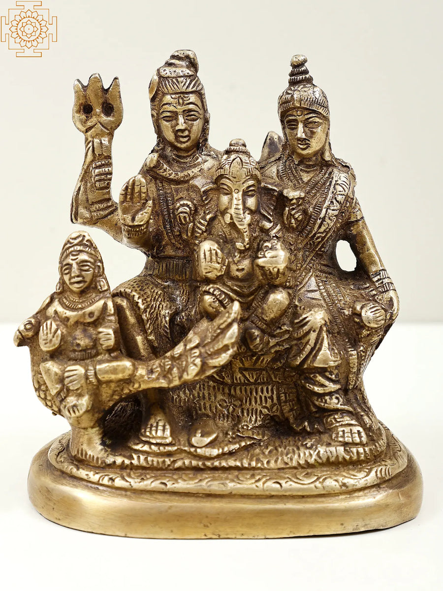 4" Small Brass Shiva Parivar Handmade Sculpture