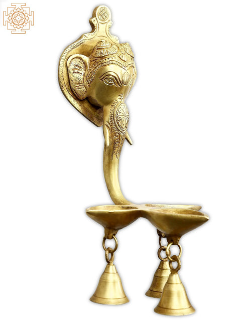 11" Brass Lord Ganesha Wall Hanging Diya with Bells