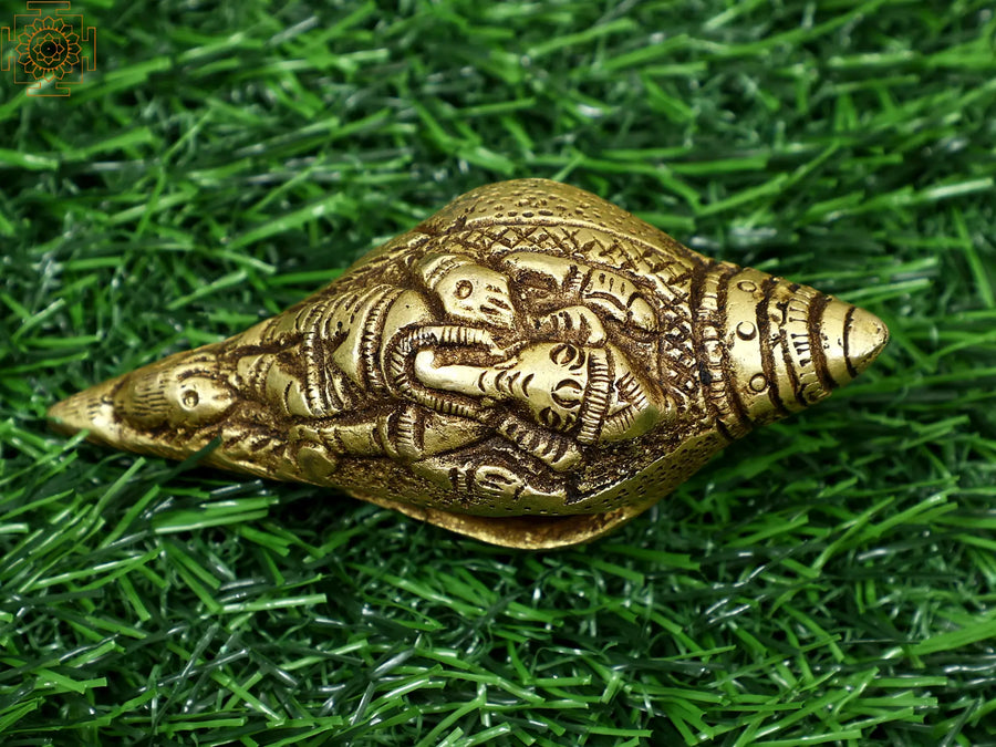 3" Small Lord Ganesha Brass Conch Idol