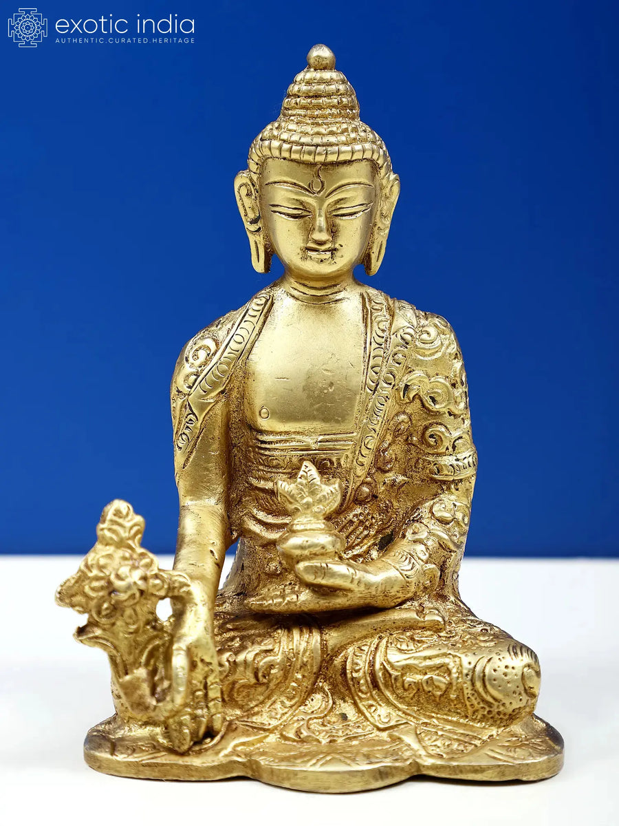 4" Small Medicine Buddha Handmade Brass Statue