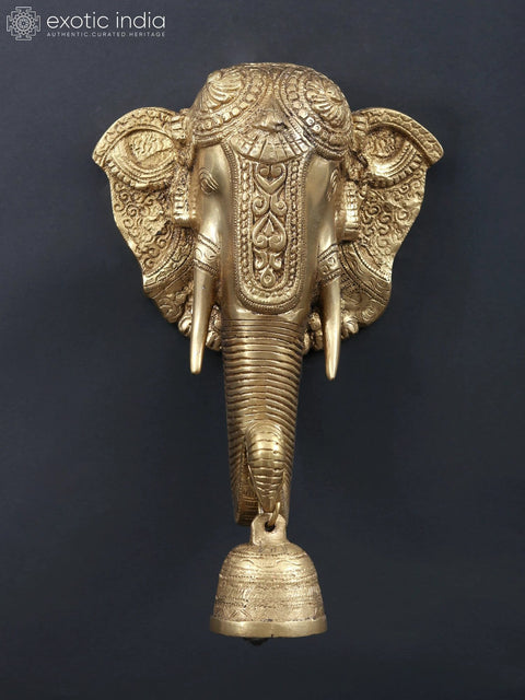 12" Ganesha Mask Wall Hanging with Bell