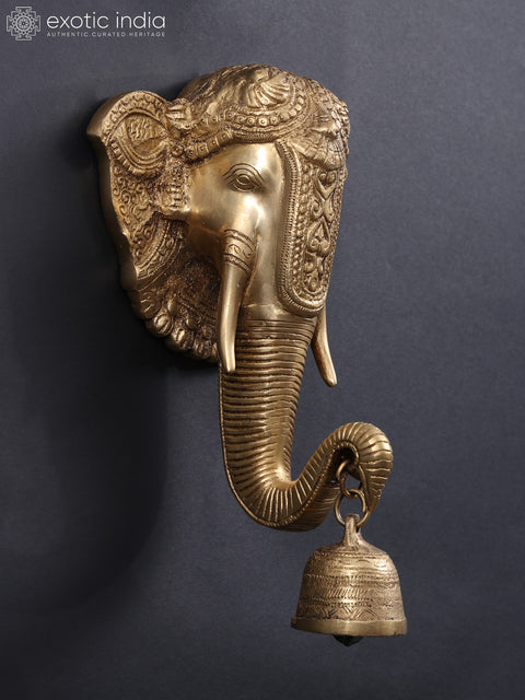 12" Ganesha Mask Wall Hanging with Bell