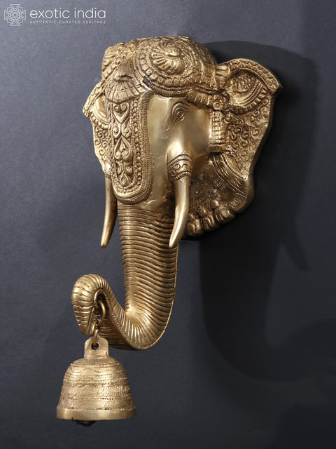 12" Ganesha Mask Wall Hanging with Bell