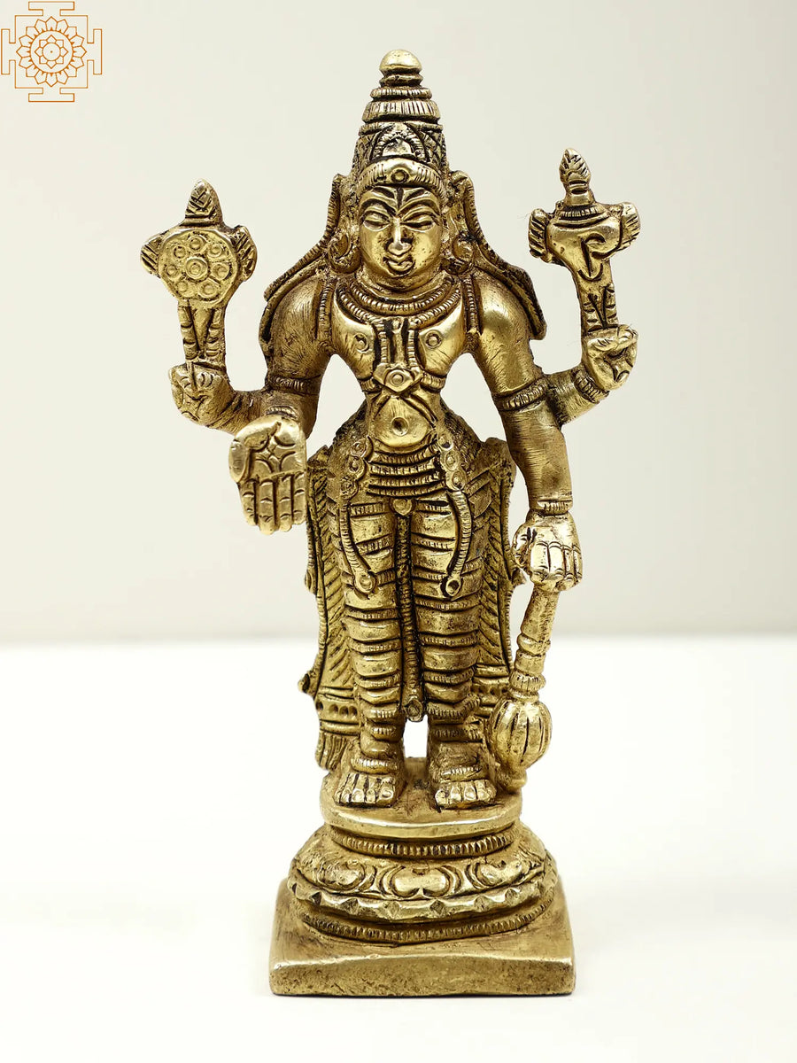 4" Standing Vishnu Brass Idol for Pooja