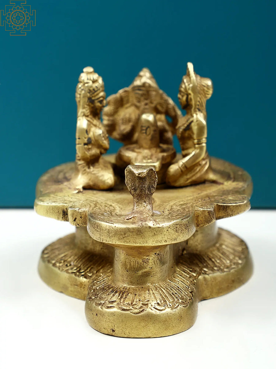 4" Small Brass Lord Shiva Family with Shivalinga Idol