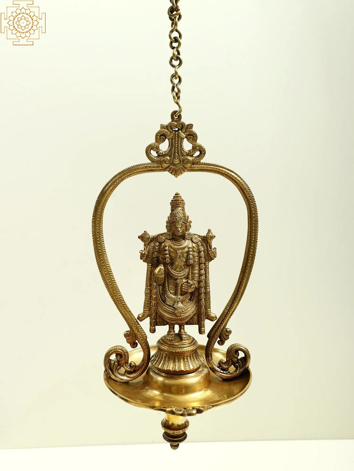 15" Tirupati Balaji Brass Hanging Lamp Diya for Pooja