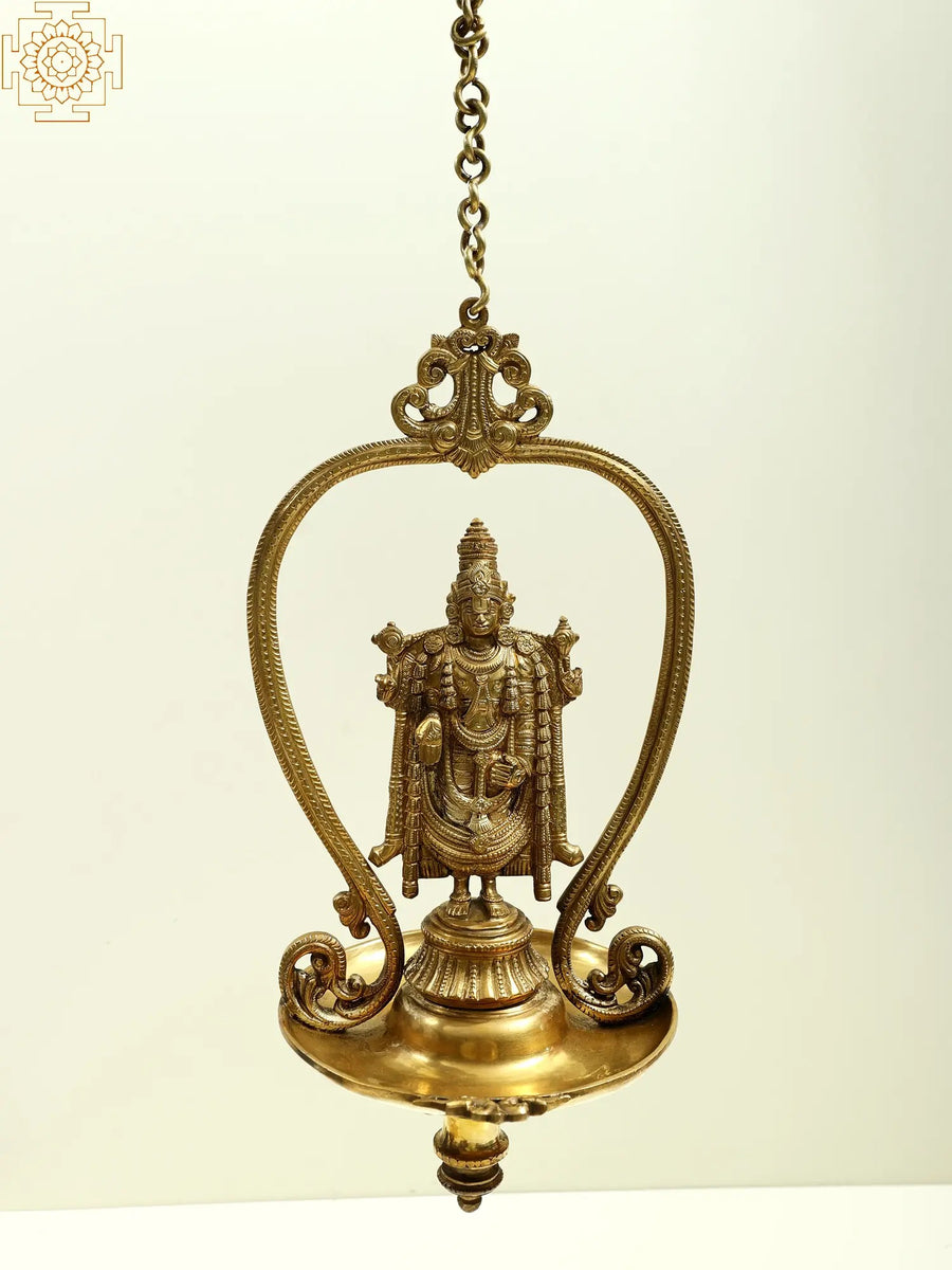 15" Tirupati Balaji Brass Hanging Lamp Diya for Pooja