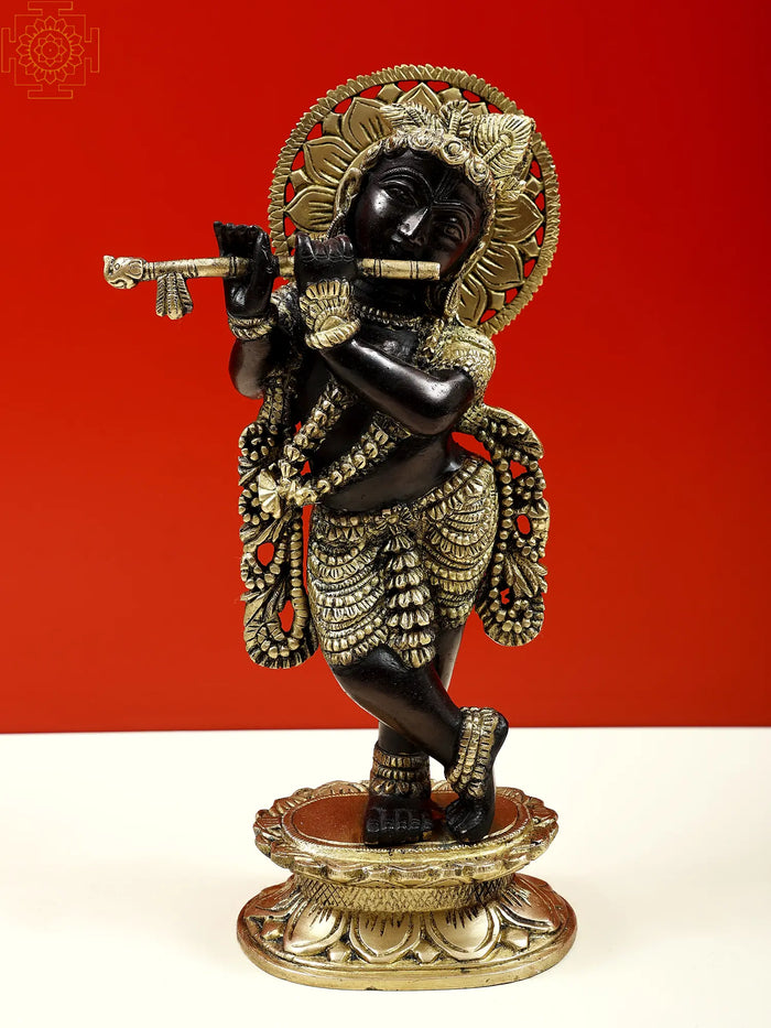 11" Brass Fluting Krishna Handmade Statue