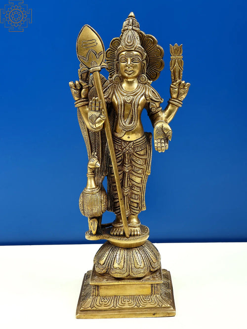 13" Brass Kartikeya Murugan Handmade Idol for Pooja