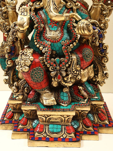 22" Brass Lord Ganesha with Kirtimukha Prabhavali