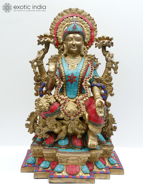 22" Handmade Brass Goddess Lakshmi with Kirtimukha Prabhavali